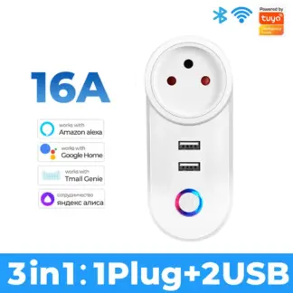 16A Tuya Smart Wifi Power Plug with 2 USB Charging Outlets