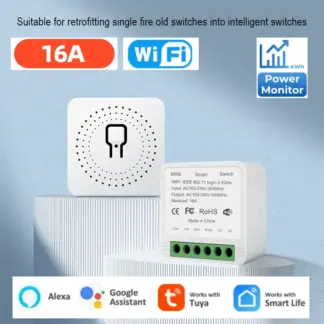 Tuya WiFi Smart Switch 16A 2-way Control Switch Smart Life App Smart Home Automation Module with Power Monitor