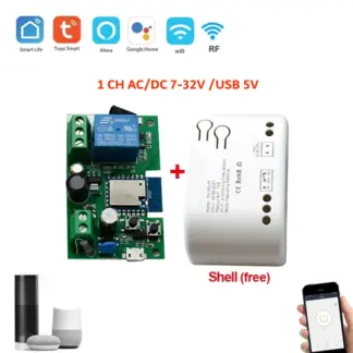 Tuya WiFi Smart Switch Module 1CH AC/DC 7-32V Smart Life APP Smart Home Remote Control Device