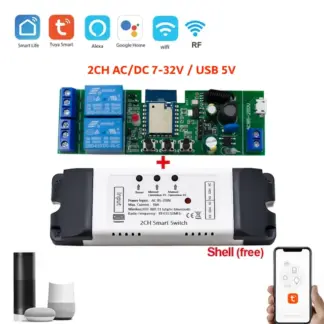 Tuya WiFi Smart Switch Module 2CH AC/DC 7-32V Smart Life APP Smart Home Remote Control Device