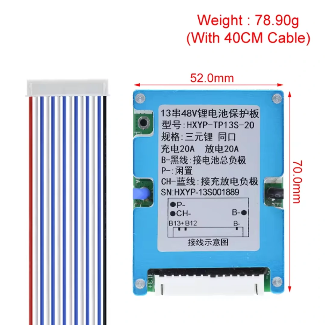 BMS 13S 20A 48V Li-Ion LMO Ternary Battery Protection Board with