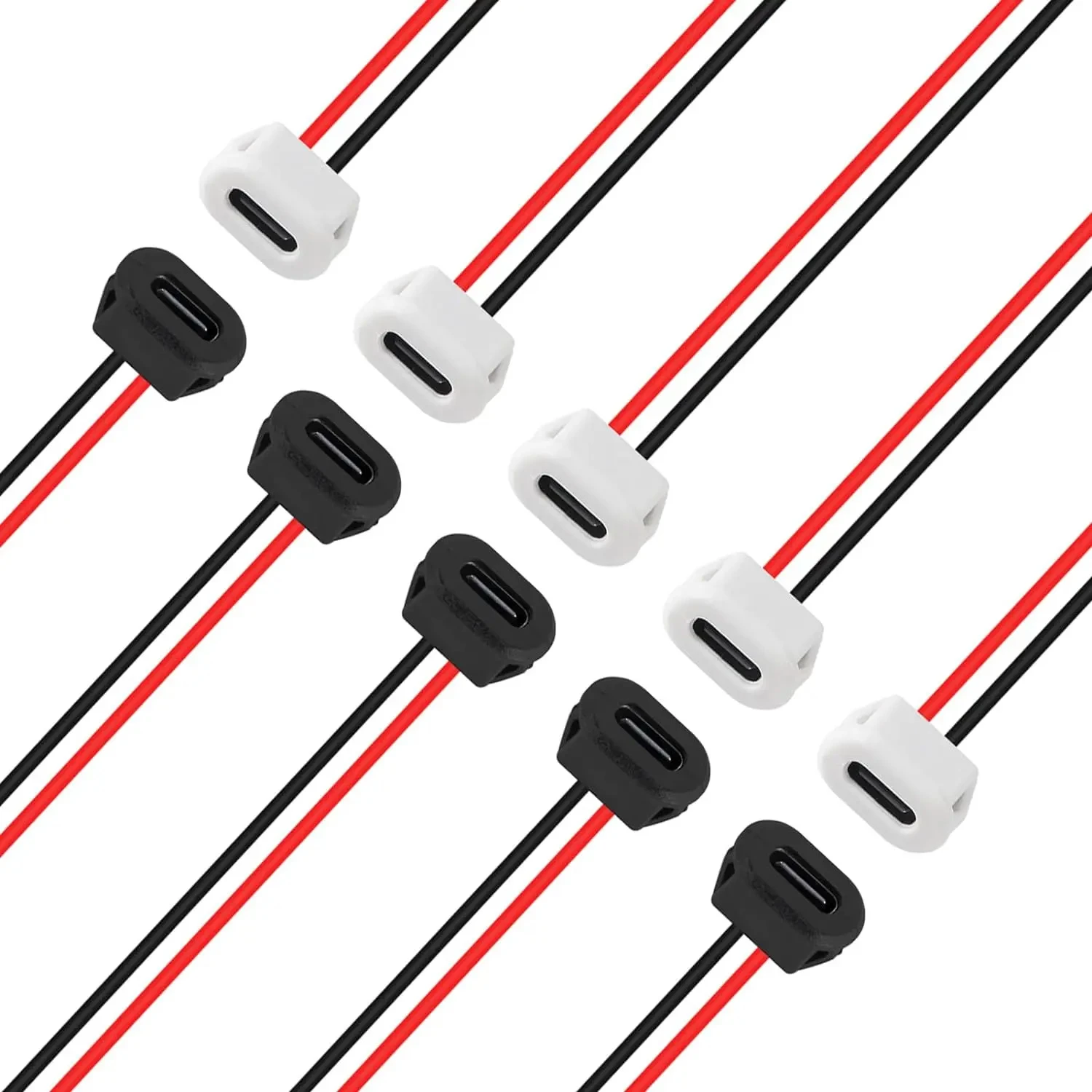 Waterproof USB Type-C Female Chassis Mount 2-Pin Pigtail Cable Extension 5V 3A – Bare Wire Solder Type (Black/White)