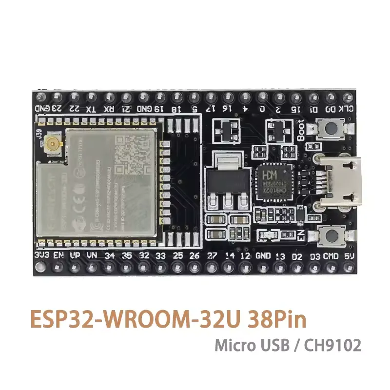 ESP32-WROOM-32U Development Board 38-Pin with Micro USB and CH9102 USB-to-UART
