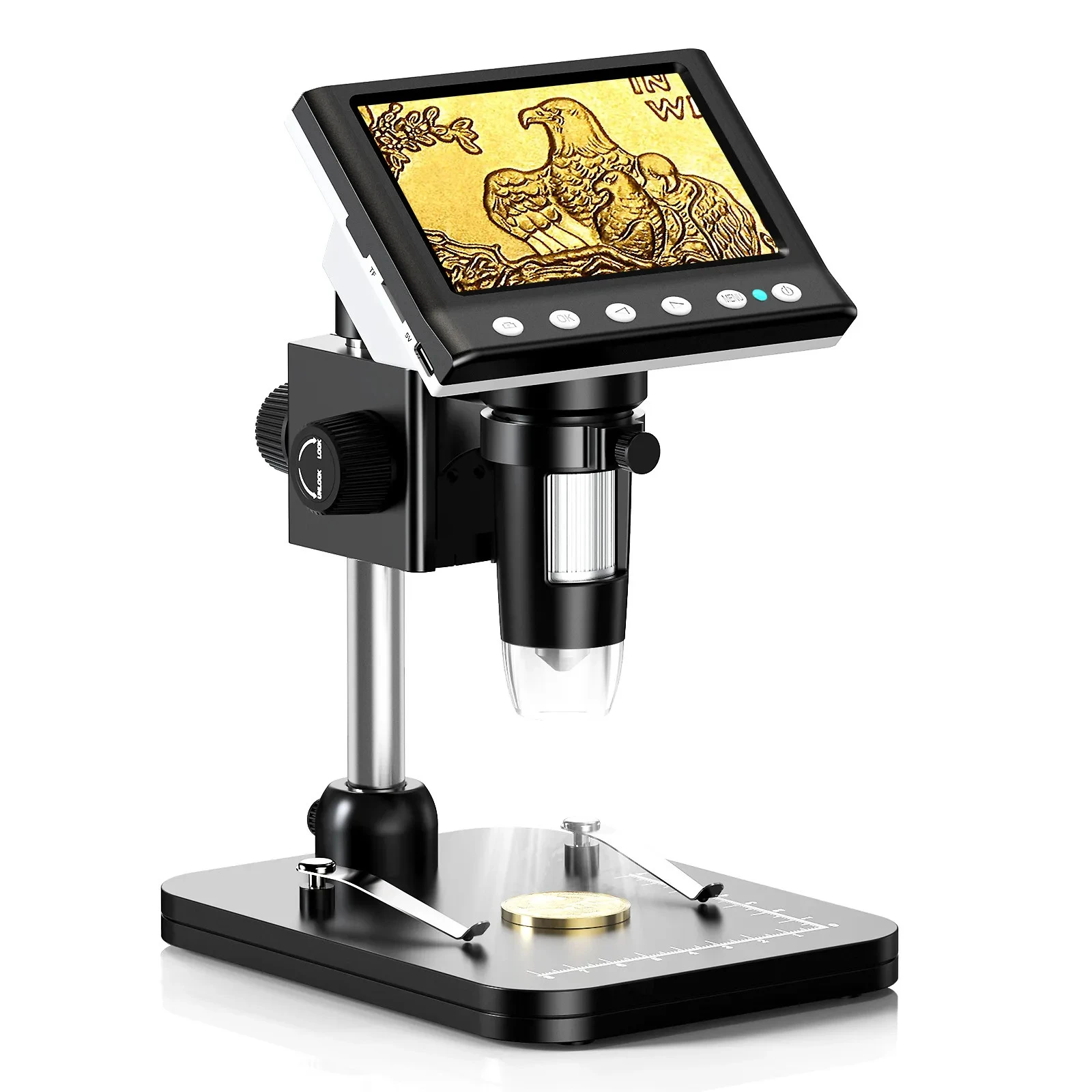 RIEVBCAU DM7 4.3-Inch Digital Microscope with 8 LEDs and Stand